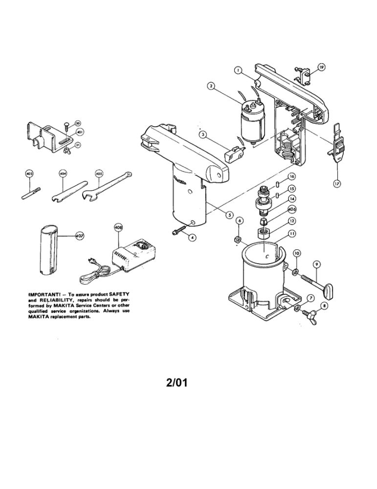 1/4-Inch Cordless Trimmer Diagram and Parts List for 3700DW  Makita Trimmer