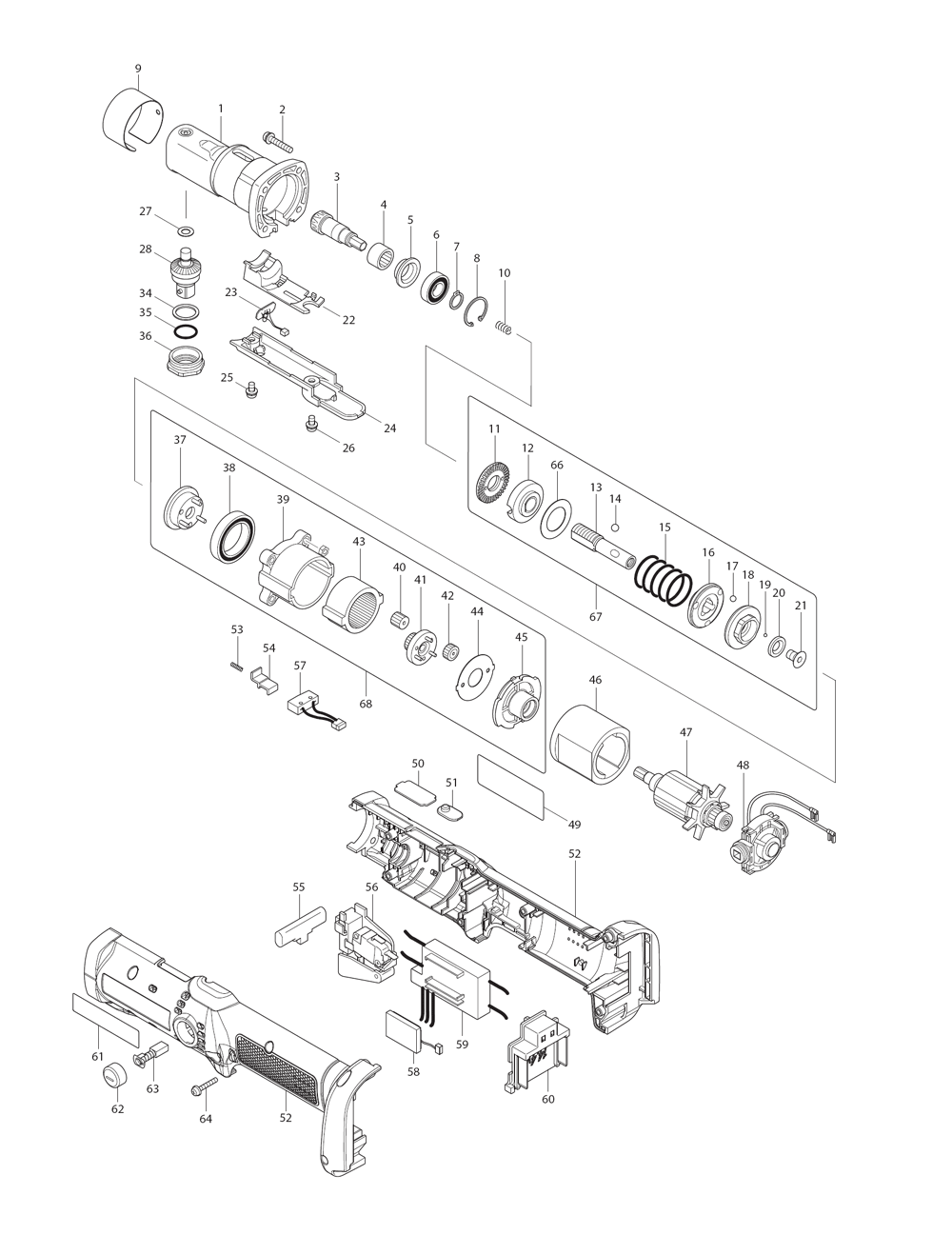 Page 1 Diagram and Parts List for BFL202FZ Type 1 Makita Drill