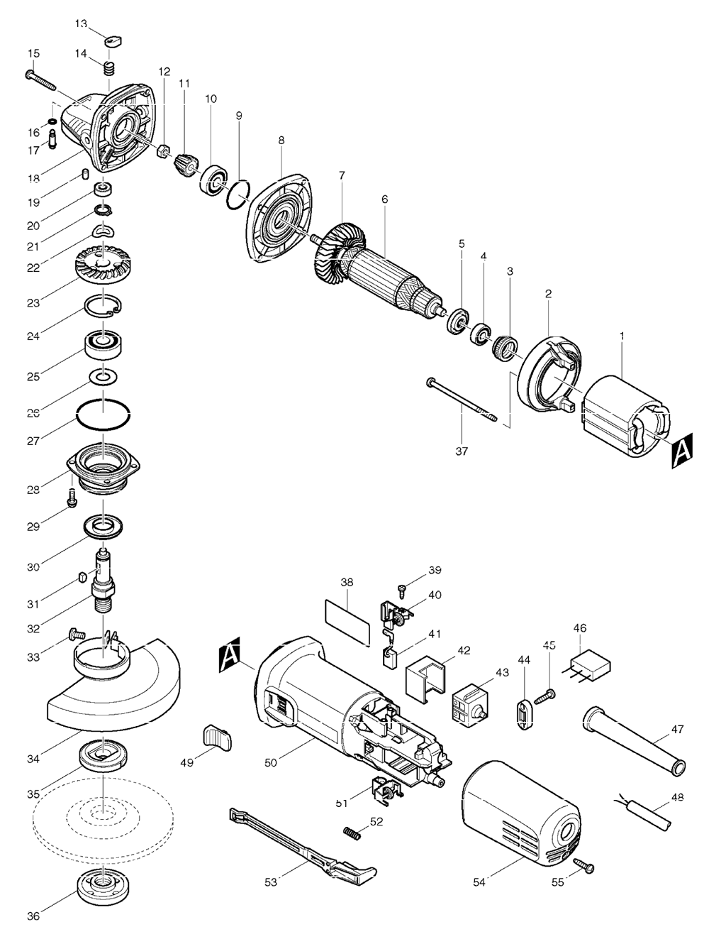 Page 1 Diagram and Parts List for 9558HN  Makita Grinder