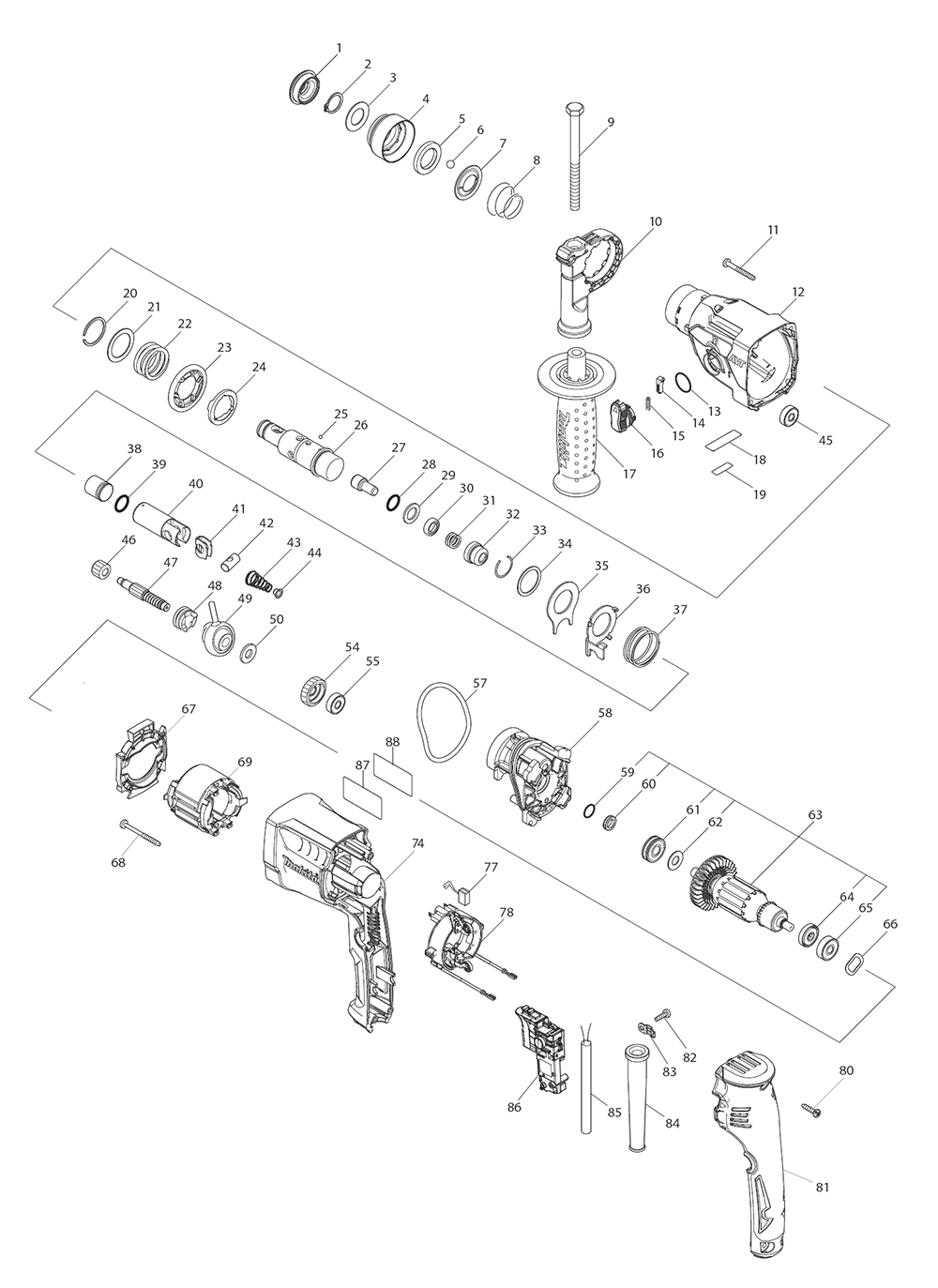 Page 1 Diagram and Parts List for HR1840  Makita Hammer