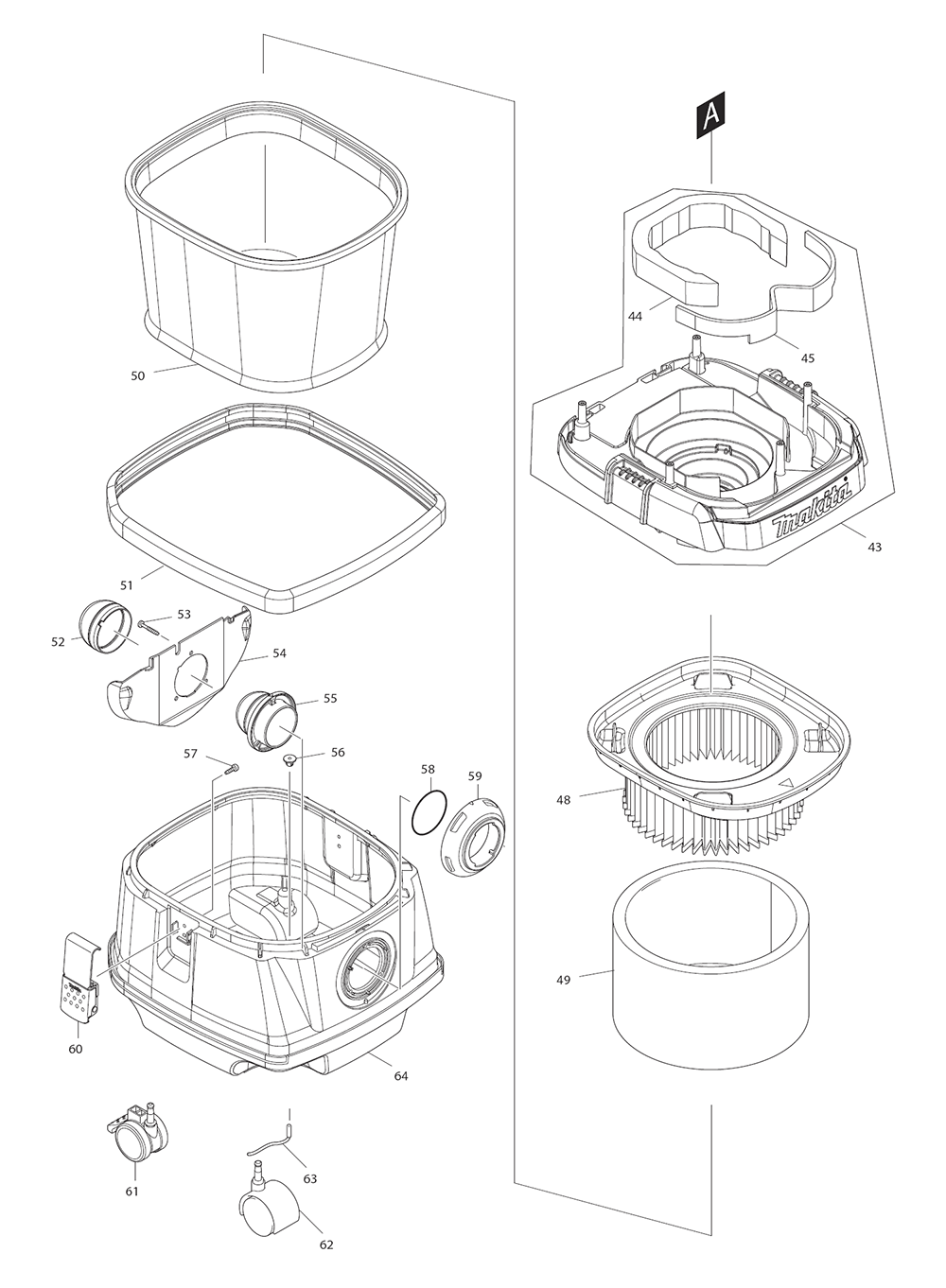 Page 1 Diagram and Parts List for XCV07PTX  Makita Upright Vacuum