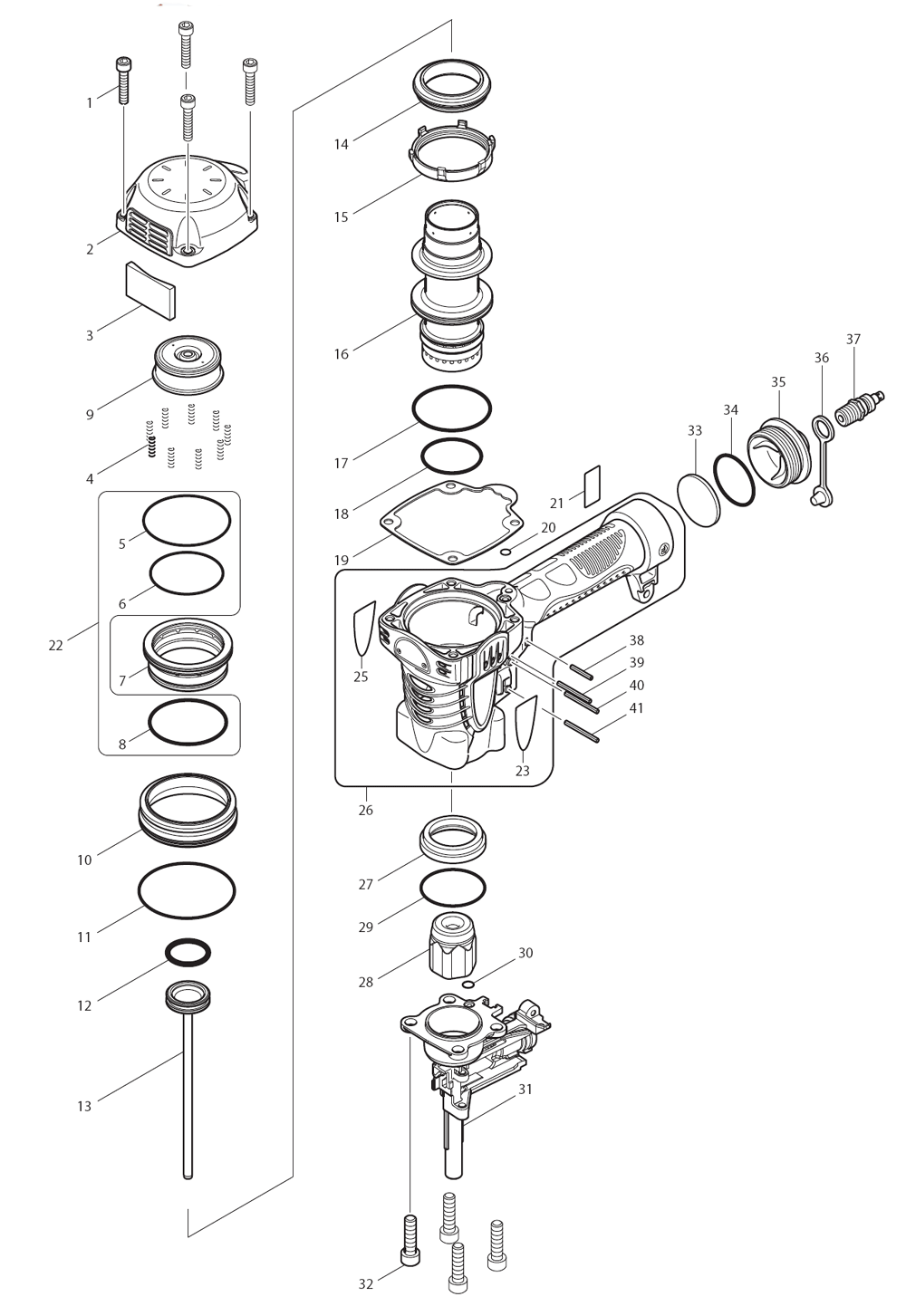 Page 2 Diagram and Parts List for AN250HC Type 1 Makita Nailer