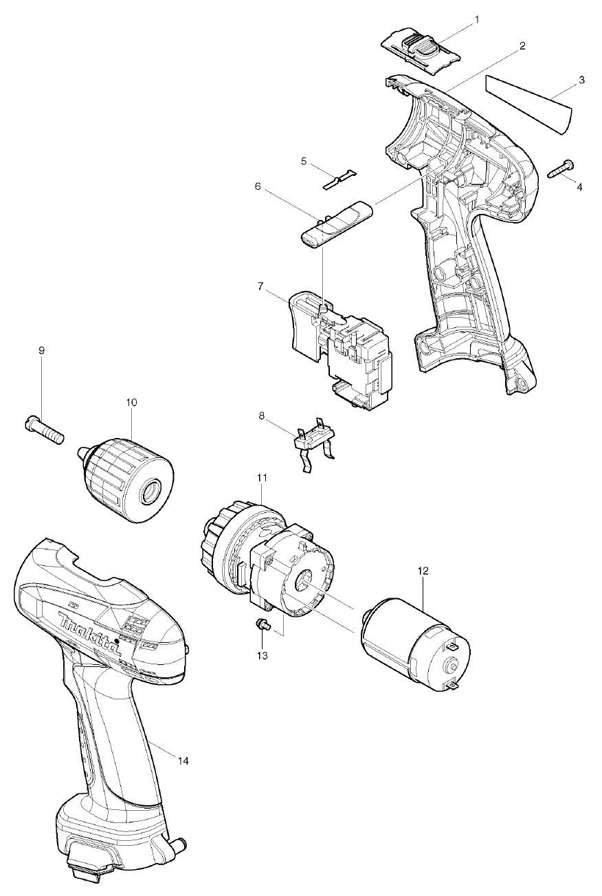 Page 1 Diagram and Parts List for 6261D  Makita Drill