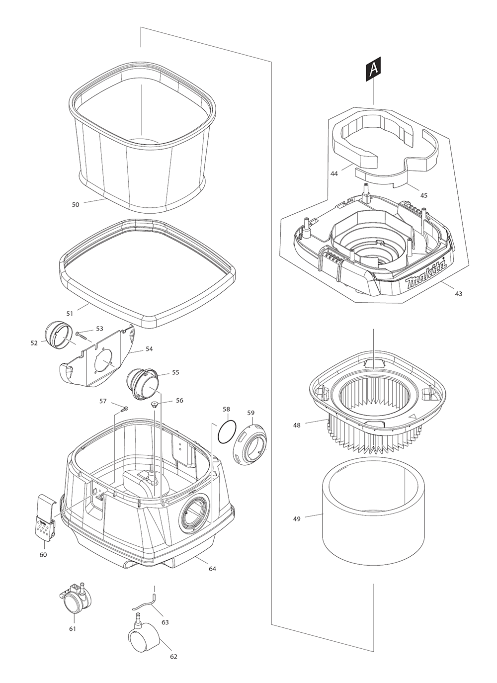 Page 1 Diagram and Parts List for XCV07ZX  Makita Upright Vacuum