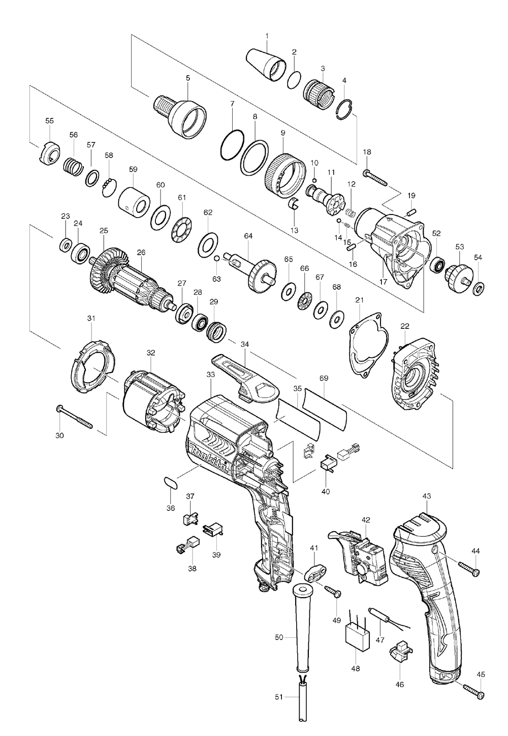Page 1 Diagram and Parts List for FS2700  Makita Screwdriver