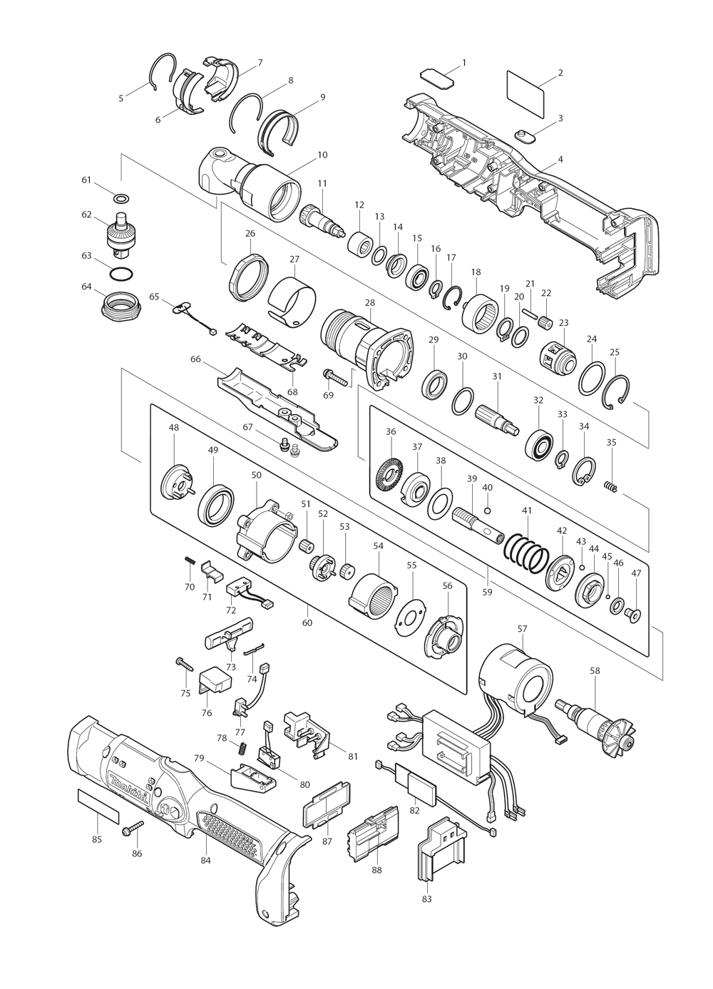 Page 1 Diagram and Parts List for BFL301RAZ  Makita Drill