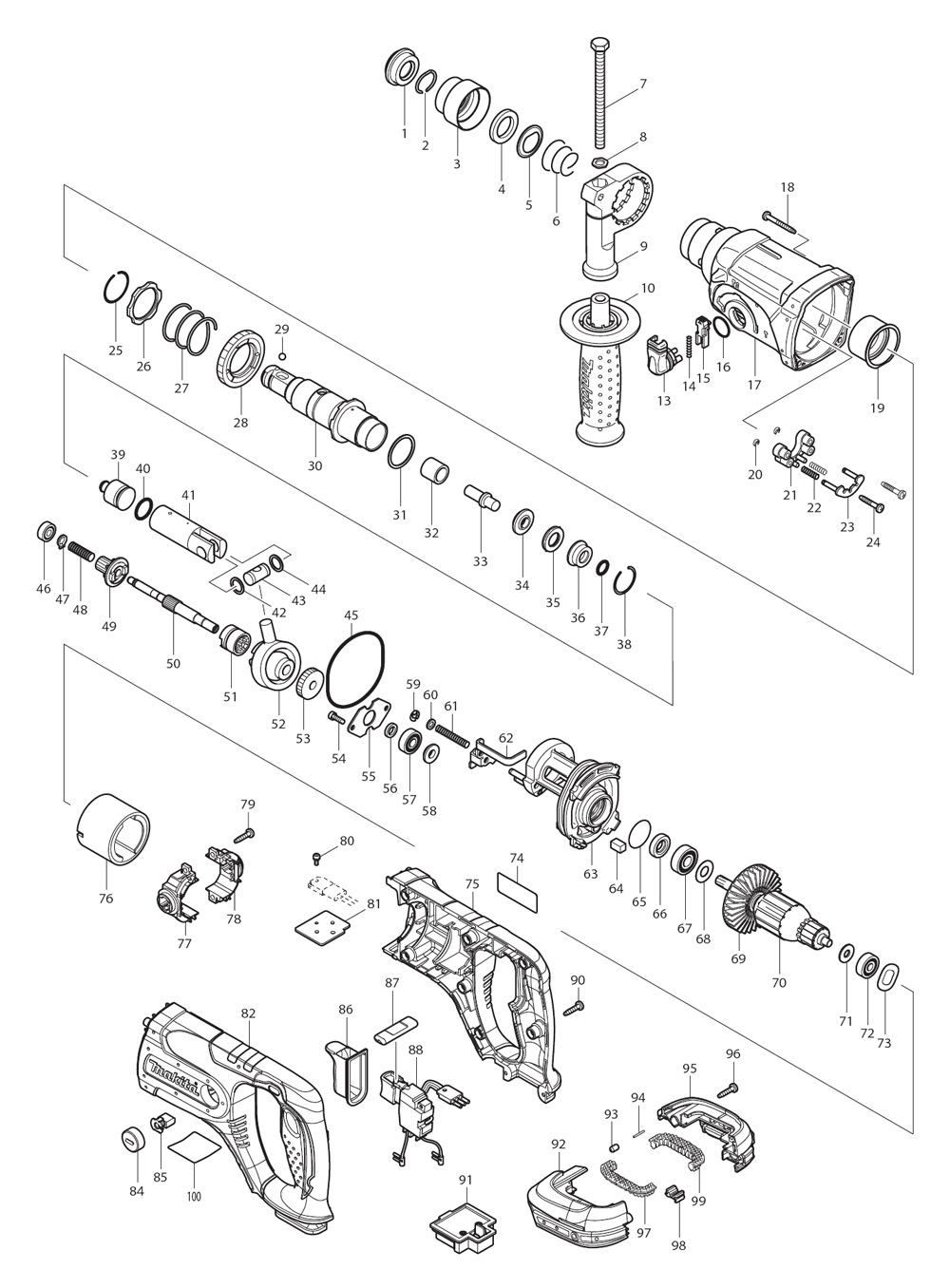 Page 1 Diagram and Parts List for XRH04Z  Makita Hammer