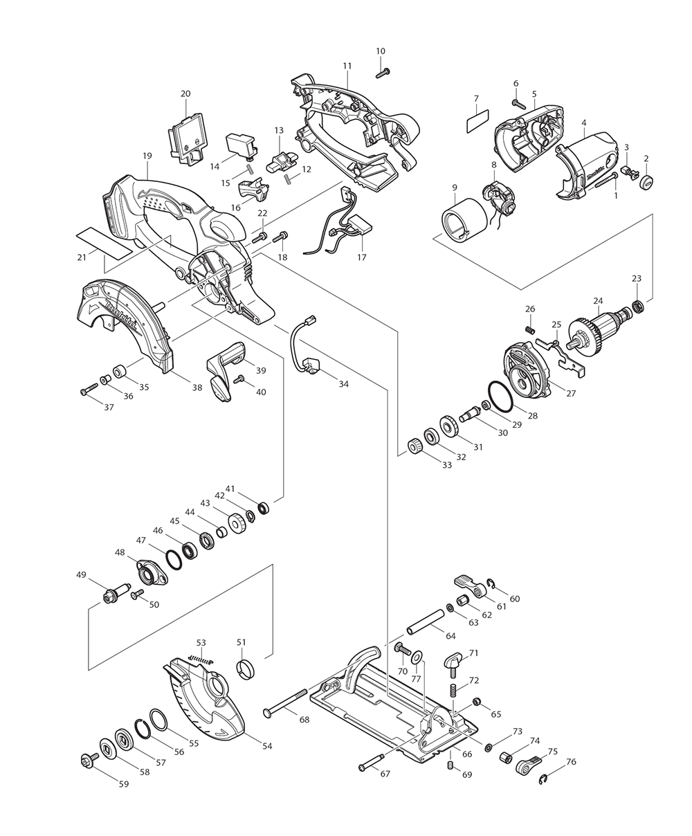 Page 1 Diagram and Parts List for XSS03Z  Makita Saw