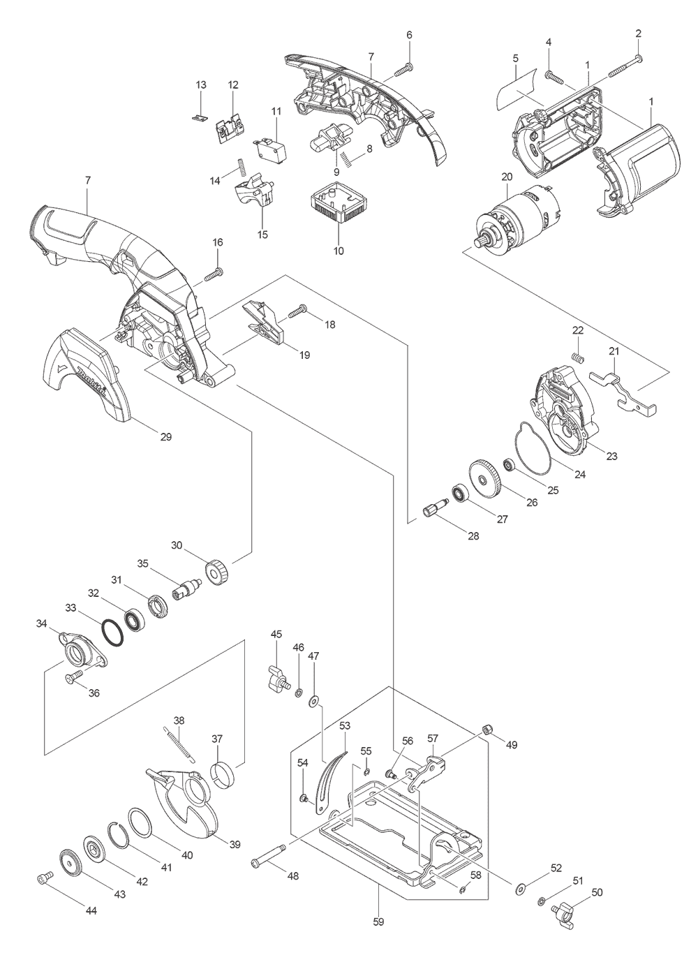 Page 1 Diagram and Parts List for SH01 Type 2 Makita Saw