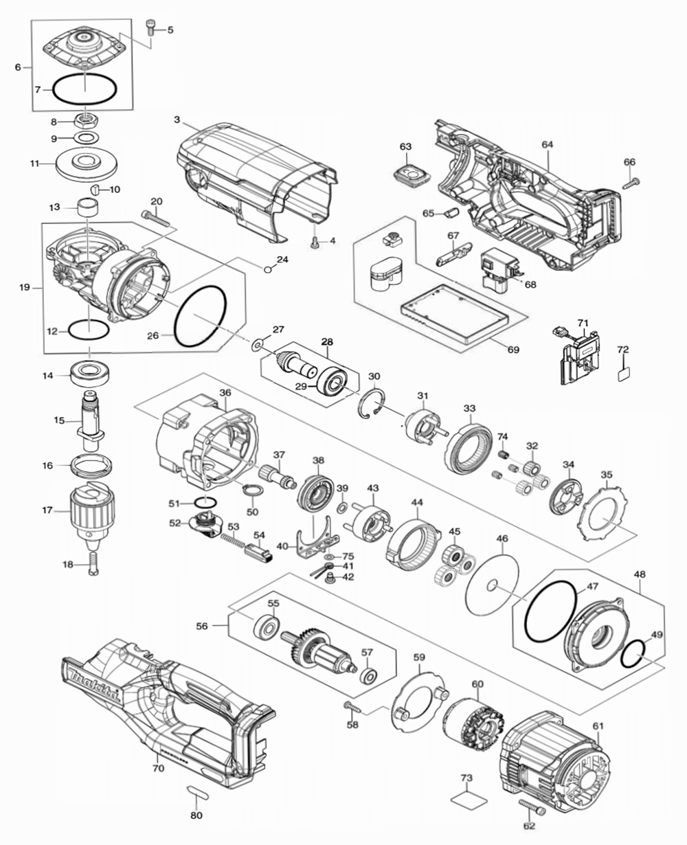Fig-0 Diagram and Parts List for GGD01Z  Makita Cordless Drill