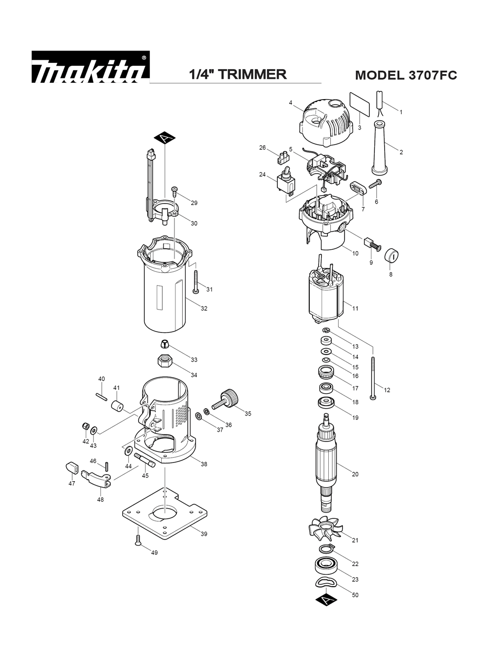 Page 1 Diagram and Parts List for 3707F  Makita Trimmer