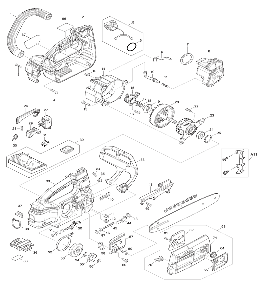 Fig-0 Diagram and Parts List for XCU06SM1  Makita Chainsaw