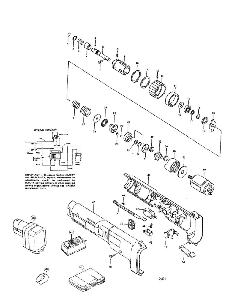 Cordless Screwdriver Diagram and Parts List for 6705DW  Makita Screwdriver