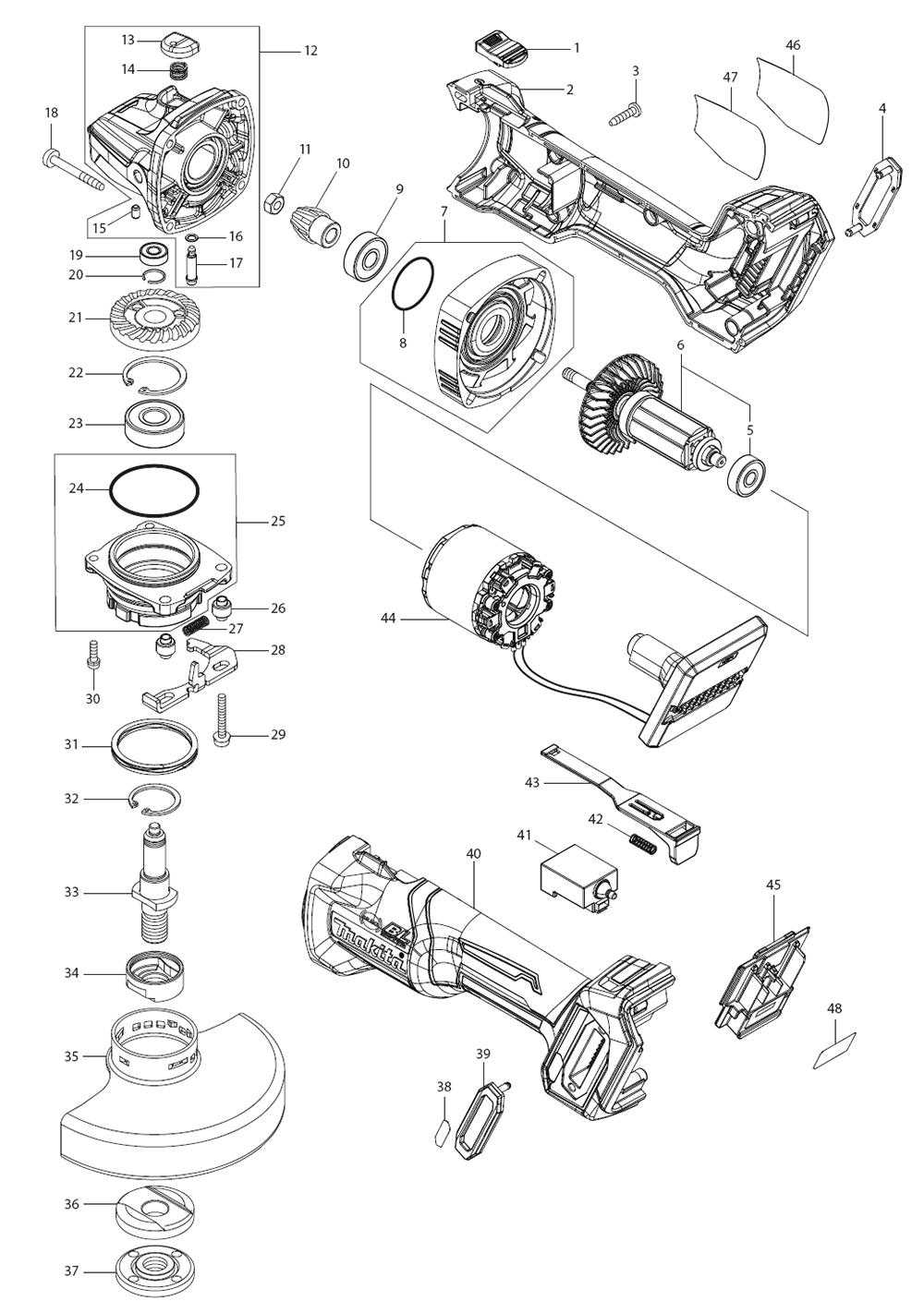 Fig-0 Diagram and Parts List for GAG01Z  Makita Angle Grinder