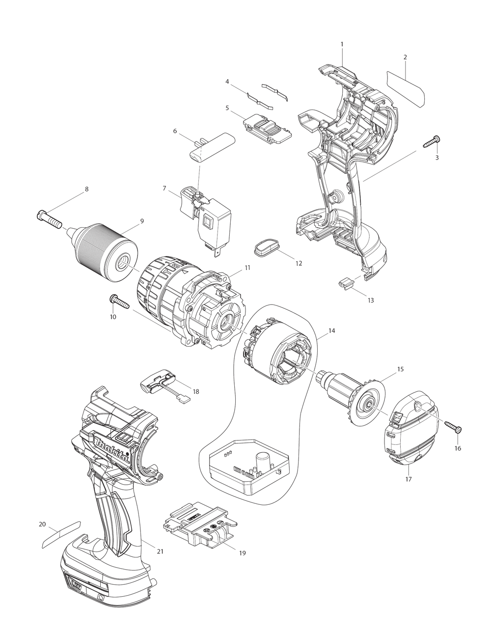 Page 1 Diagram and Parts List for XPH07MB  Makita Drill