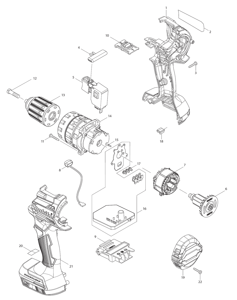 Page 1 Diagram and Parts List for XPH12T  Makita Drill