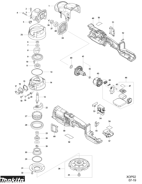 Diagram Diagram and Parts List for XOP02Z  Makita Sander Grinder