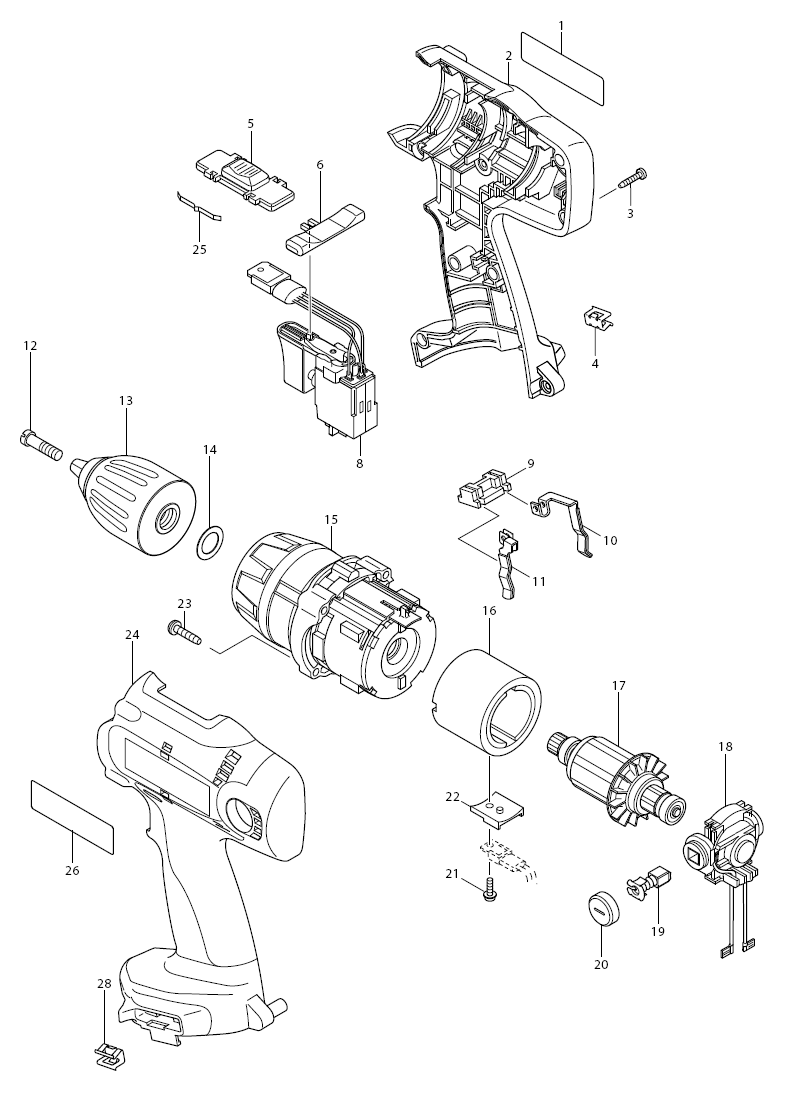 Page 1 Diagram and Parts List for 6339DWD  Makita Drill