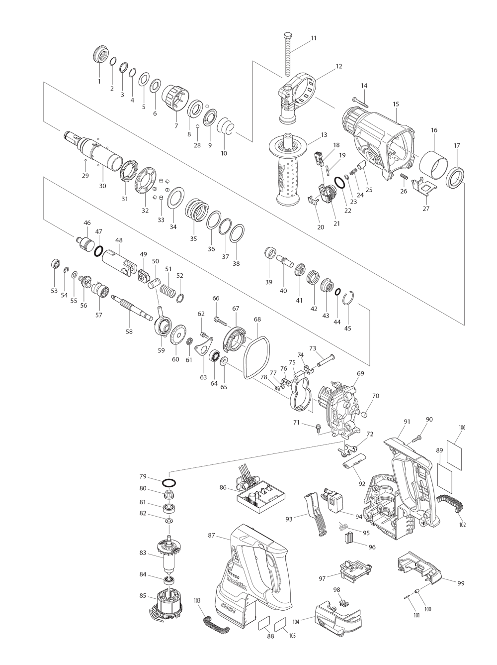 Page 1 Diagram and Parts List for XRH01ZVX  Makita Hammer