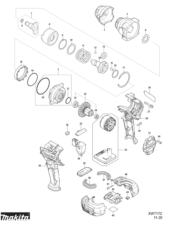 Diagram Diagram and Parts List for XWT17Z  Makita Wrench