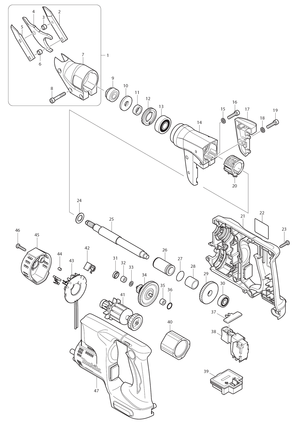 Page 1 Diagram and Parts List for XSJ01Z  Makita Nibbler & Shears