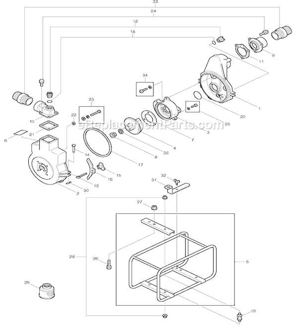 Page A Diagram and Parts List for EW200TR  Makita Water Pump