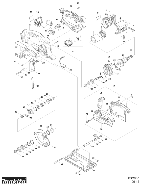 Diagram Diagram and Parts List for XSC03Z  Makita Circular Saw