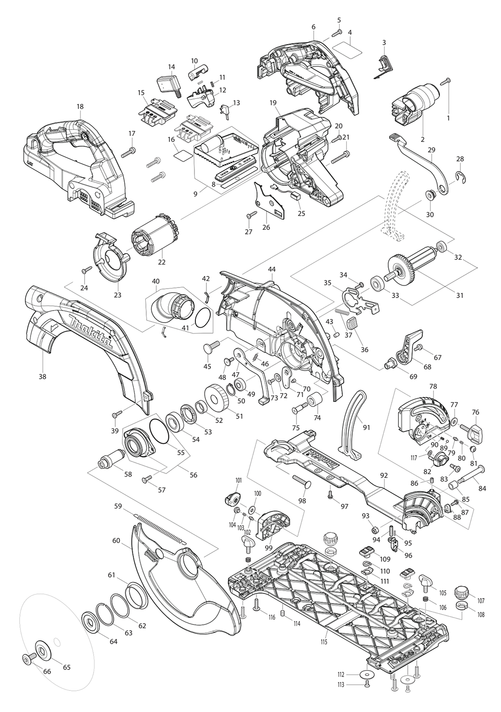 Fig-0 Diagram and Parts List for XSH10Z  Makita Circular Saw