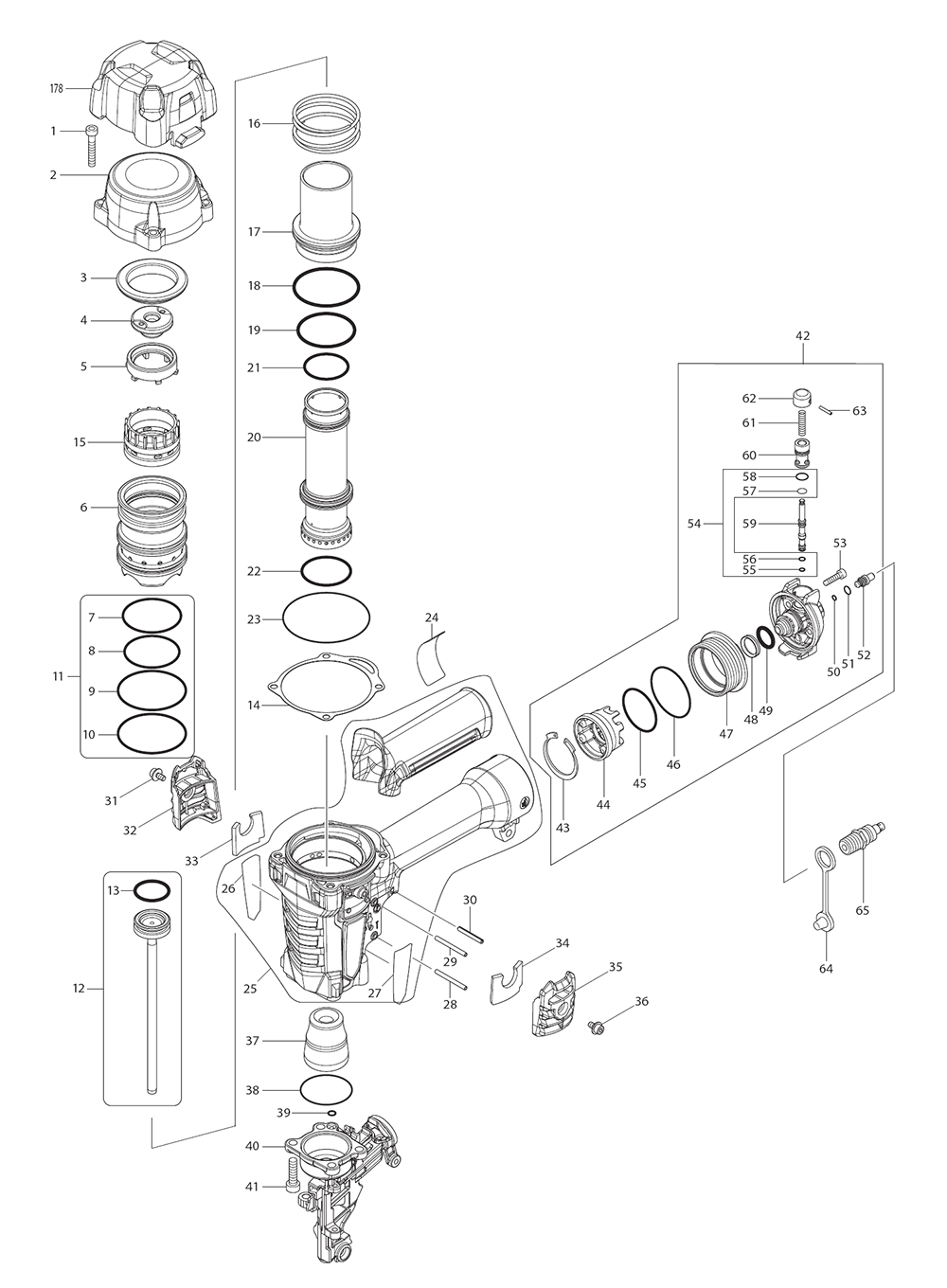 Page 2 Diagram and Parts List for AN635H  Makita Nailer
