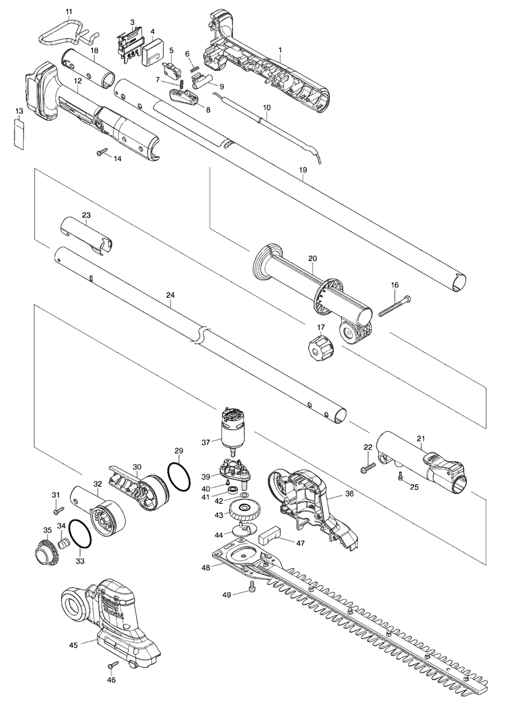 Fig-0 Diagram and Parts List for XNU05Z  Makita Hedge Trimmer