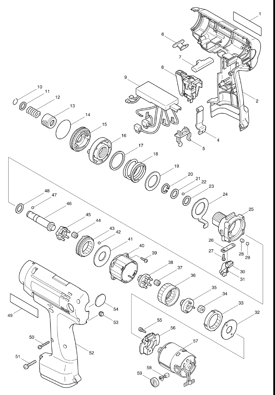 Page 1 Diagram and Parts List for 6797D  Makita Drill