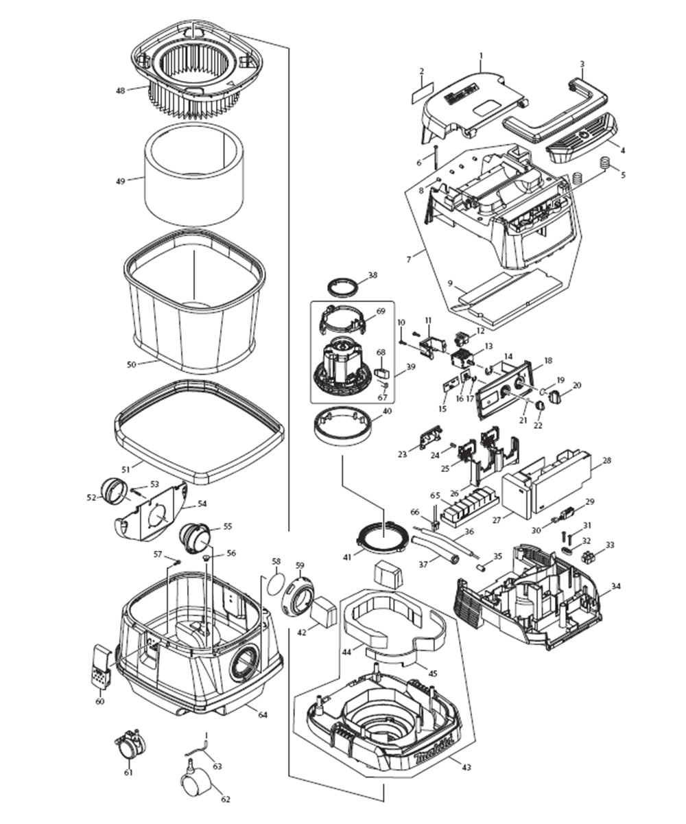 Page 1 Diagram and Parts List for XCV04Z  Makita Upright Vacuum