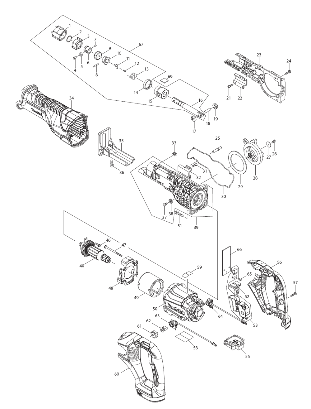 Page 1 Diagram and Parts List for XRJ04Z  Makita Saw