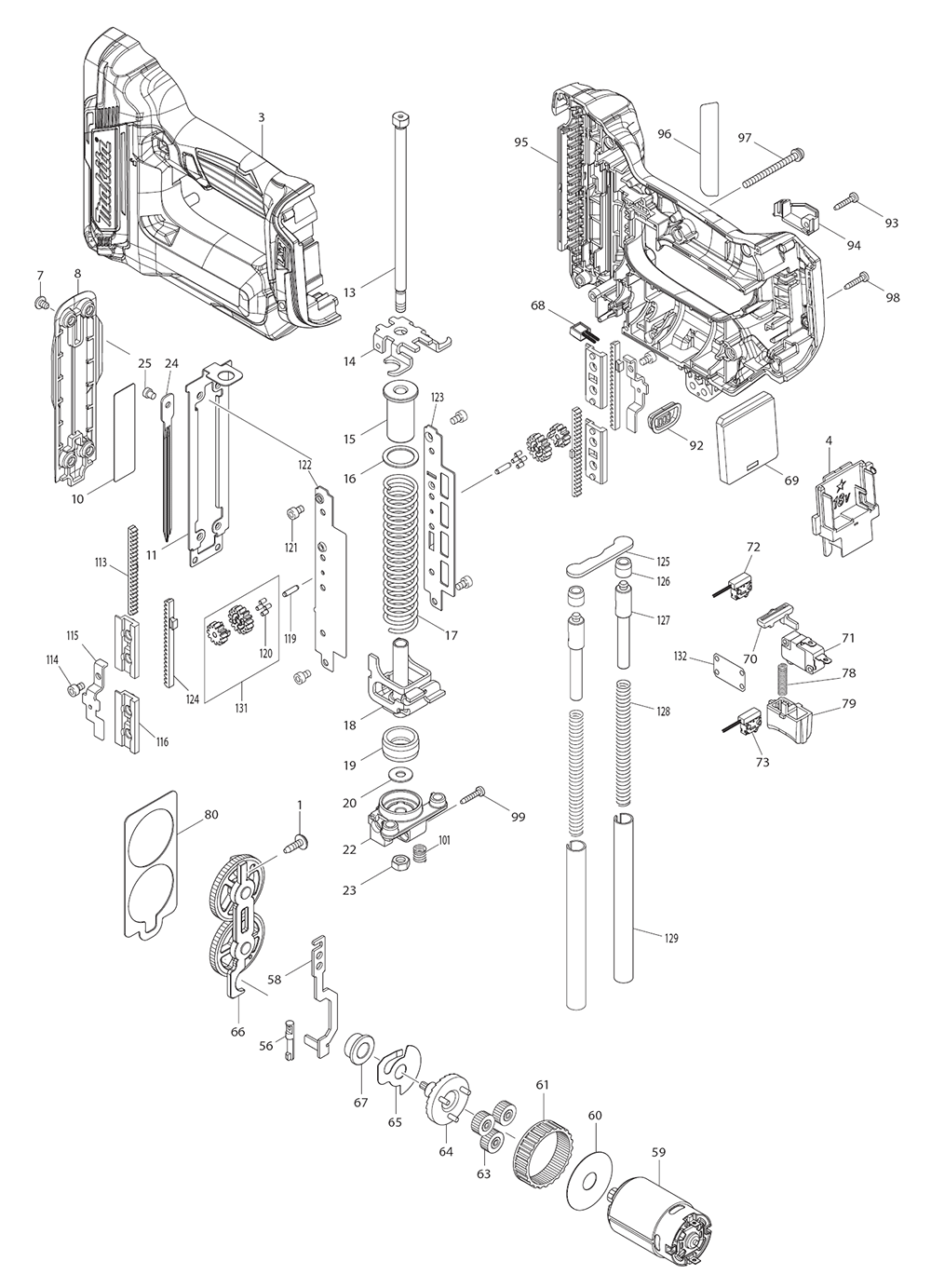Page 2 Diagram and Parts List for XTP02Z  Makita Nailer