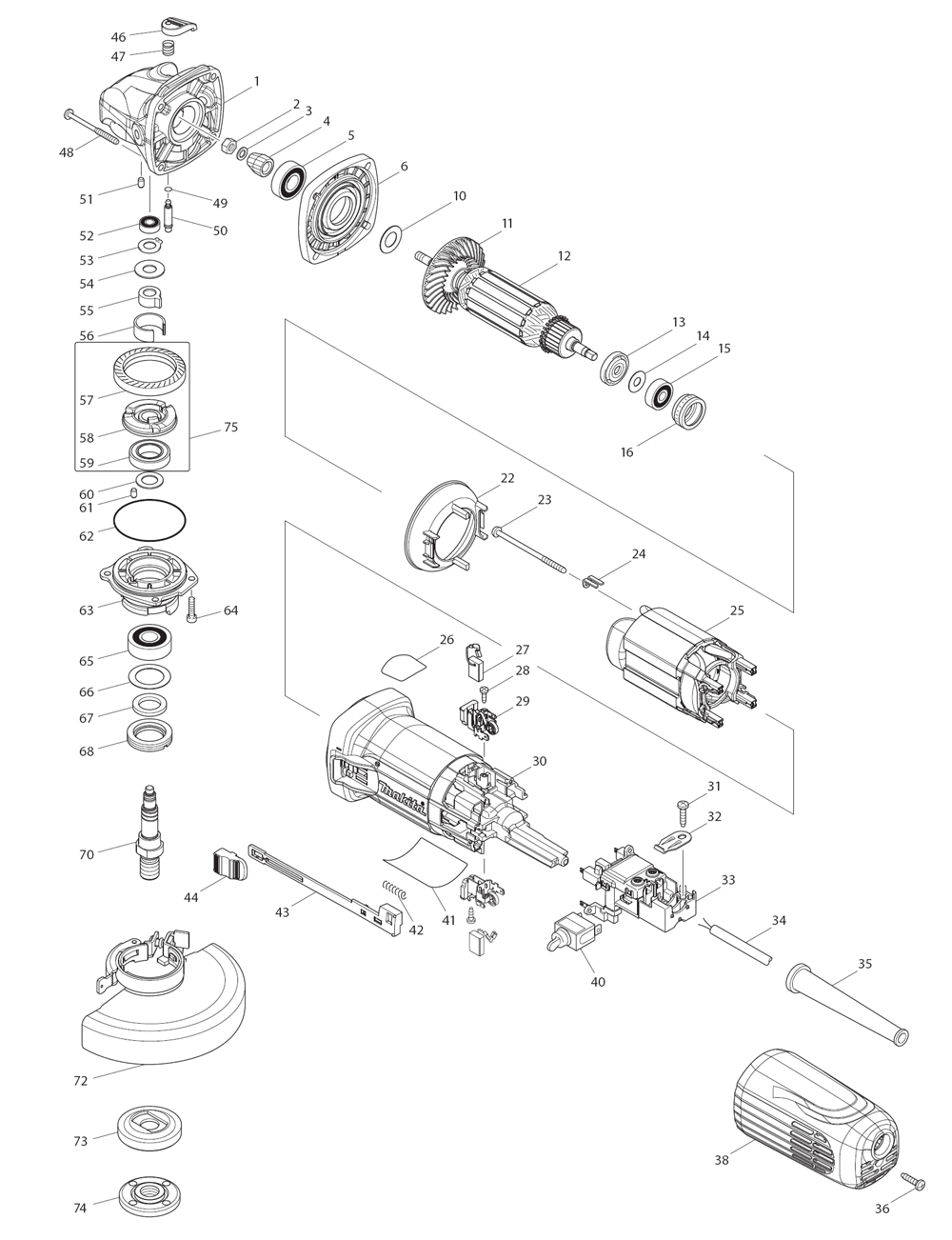 Page 1 Diagram and Parts List for GA5040  Makita Grinder