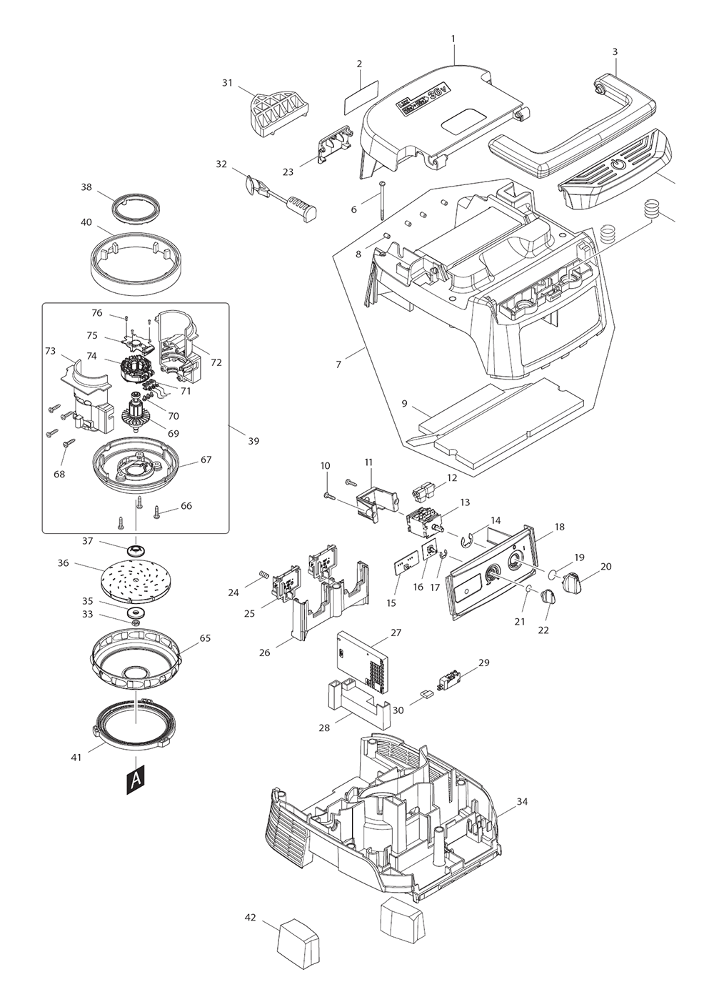 Page 2 Diagram and Parts List for XCV06Z  Makita Upright Vacuum