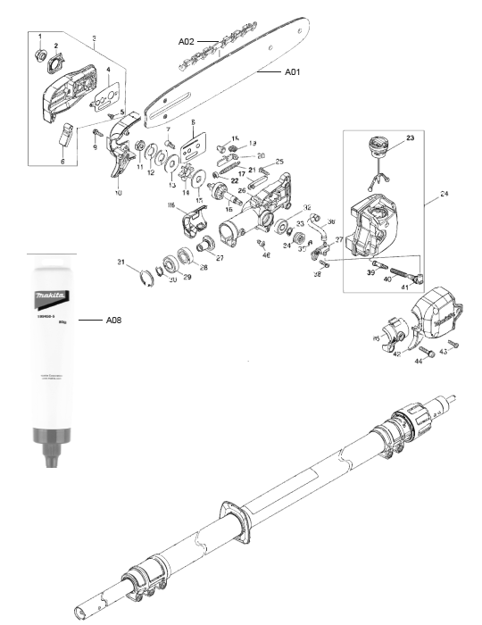 Diagram 1 Diagram and Parts List for XAU02  Makita Pole Saw