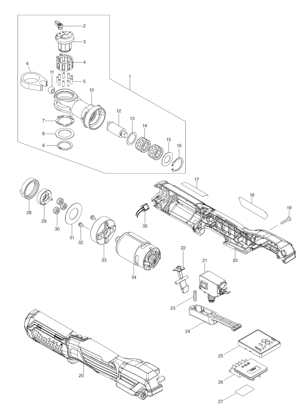 Fig-0 Diagram and Parts List for WR100DZ  Makita Wrench
