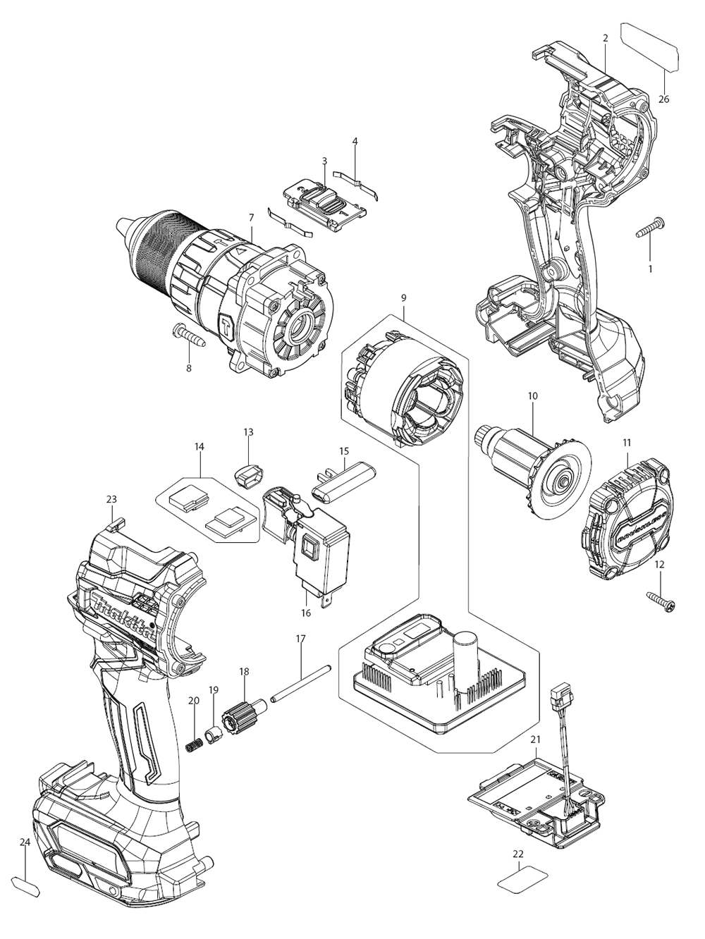 Fig-0 Diagram and Parts List for GPH01D  Makita Hammer Drill