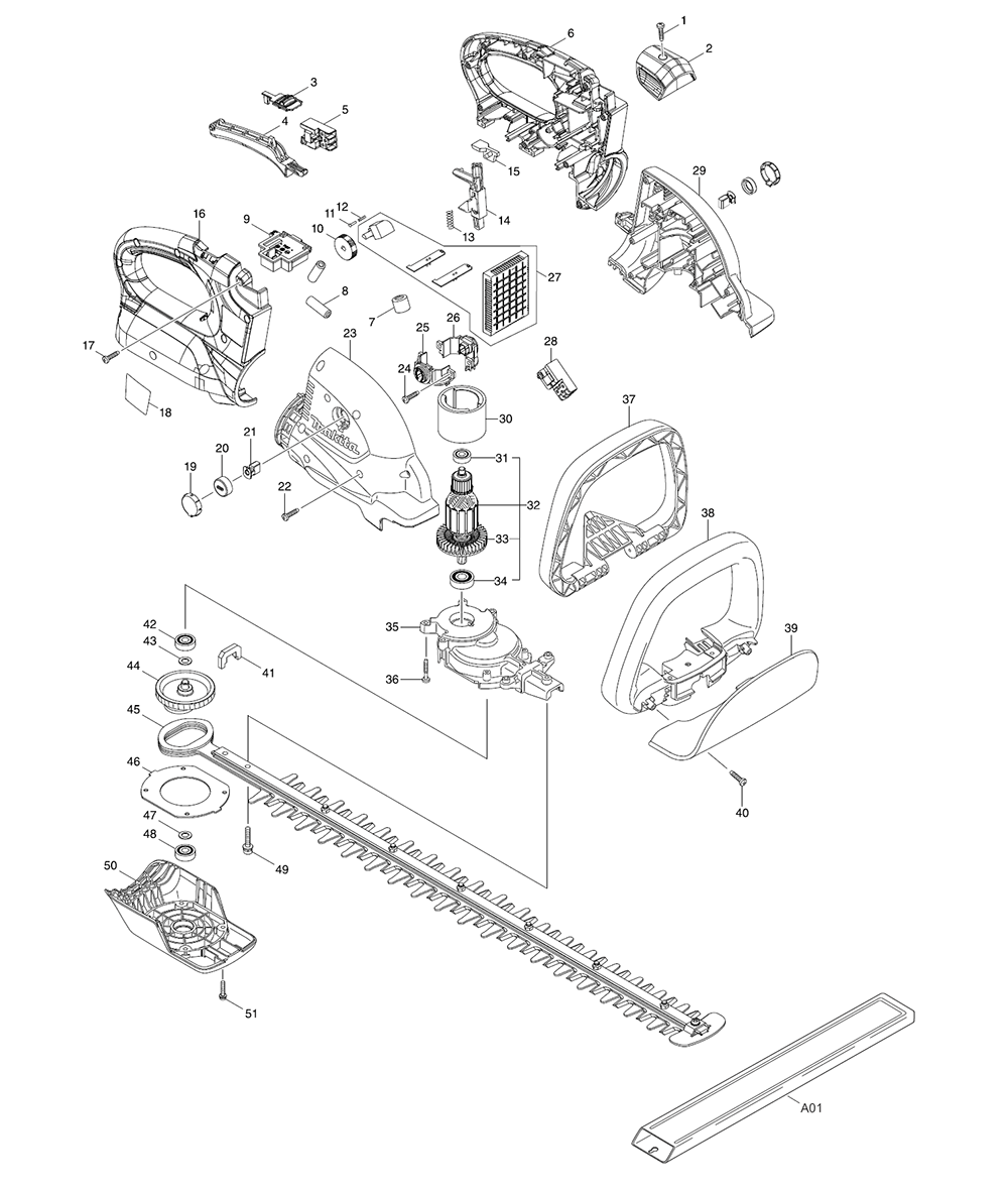 Page 1 Diagram and Parts List for XHU04Z  Makita Trimmer