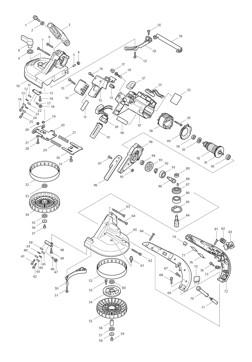 Page 1 Diagram and Parts List for 2107FZK  Makita Saw