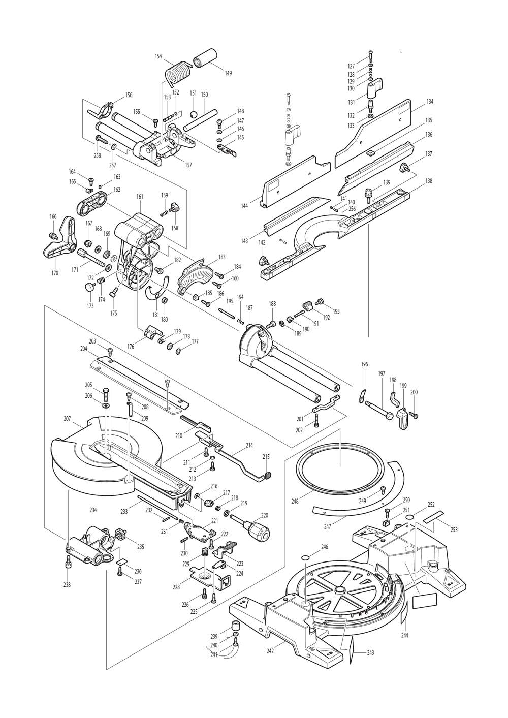 Page 1 Diagram and Parts List for LS1016X Type 1 Makita Saw