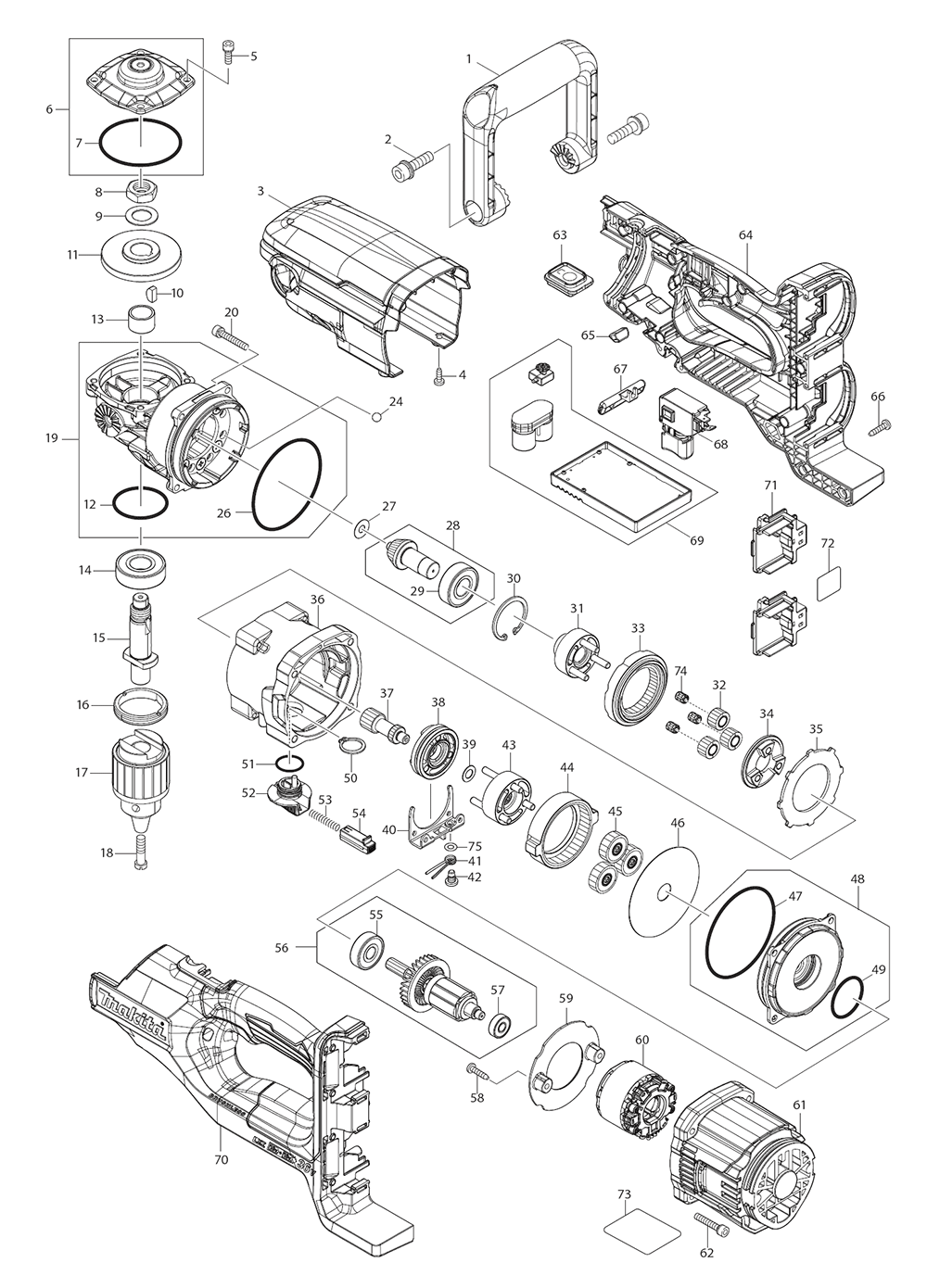 Page 1 Diagram and Parts List for XAD03Z  Makita Drill