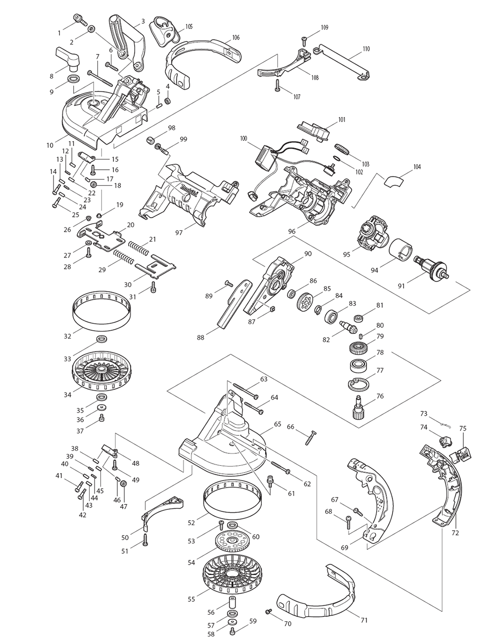 Page 1 Diagram and Parts List for XBP02TX  Makita Saw