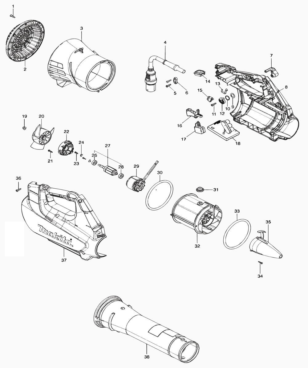 Fig-0 Diagram and Parts List for CBU01Z  Makita Leaf Blower / Vacuum