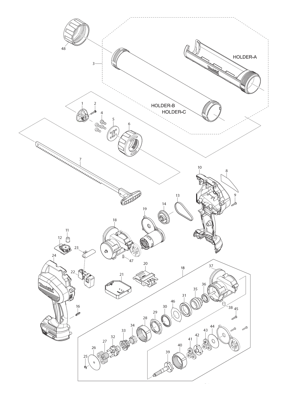 Page 1 Diagram and Parts List for XGC011  Makita Heat Gun