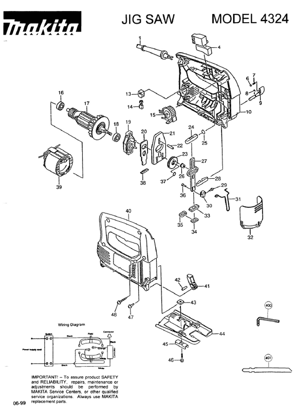 Page 1 Diagram and Parts List for 4324K  Makita Saw