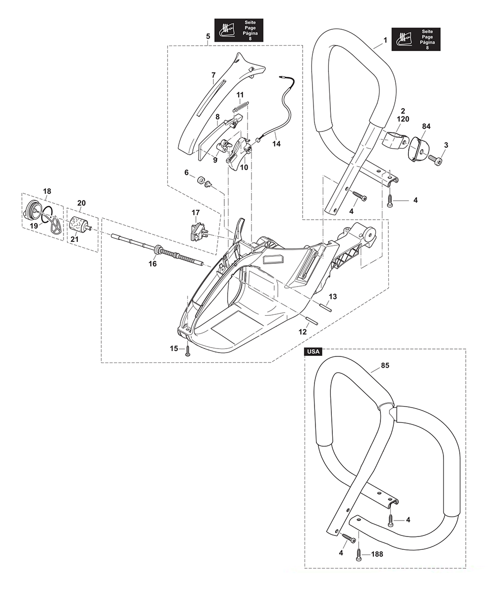 Page 8 Diagram and Parts List for DCS6421RFG  Makita Saw