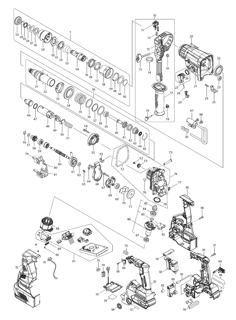 Fig-0 Diagram and Parts List for GRH02M1  Makita Hammer Drill