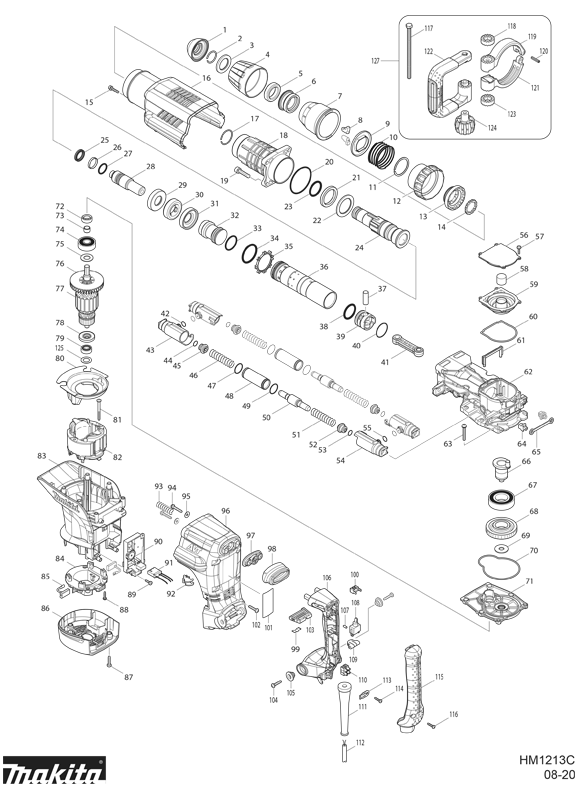 Diagram Diagram and Parts List for HM1213C  Makita Demolition Hammer